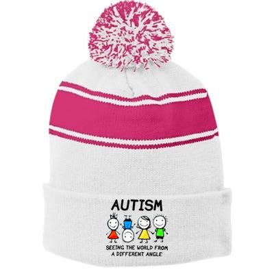 Autism Seeing The World From A Different Angle Autism Gifts Stripe Pom Pom Beanie