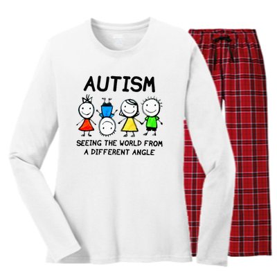 Autism Seeing The World From A Different Angle Autism Gifts Women's Long Sleeve Flannel Pajama Set 