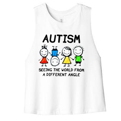 Autism Seeing The World From A Different Angle Autism Gifts Women's Racerback Cropped Tank