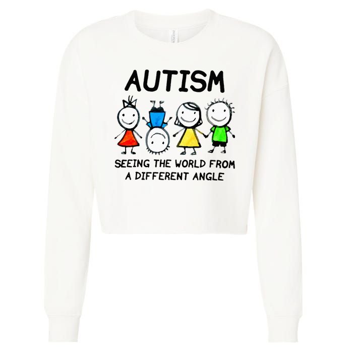 Autism Seeing The World From A Different Angle Autism Gifts Cropped Pullover Crew