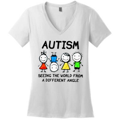 Autism Seeing The World From A Different Angle Autism Gifts Women's V-Neck T-Shirt