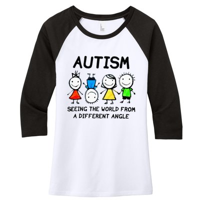 Autism Seeing The World From A Different Angle Autism Gifts Women's Tri-Blend 3/4-Sleeve Raglan Shirt