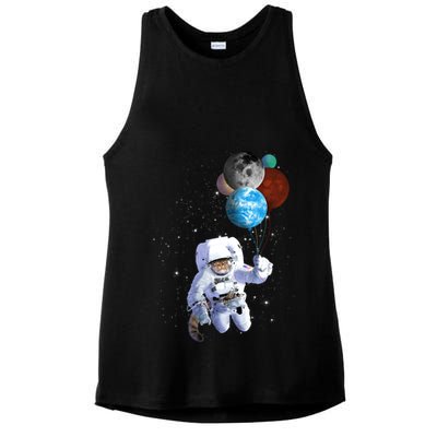 Astro Cat With Planet Balloons Ladies PosiCharge Tri-Blend Wicking Tank