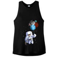 Astro Cat With Planet Balloons Ladies PosiCharge Tri-Blend Wicking Tank