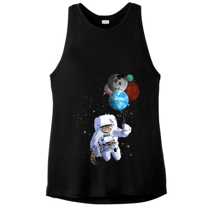 Astro Cat With Planet Balloons Ladies PosiCharge Tri-Blend Wicking Tank