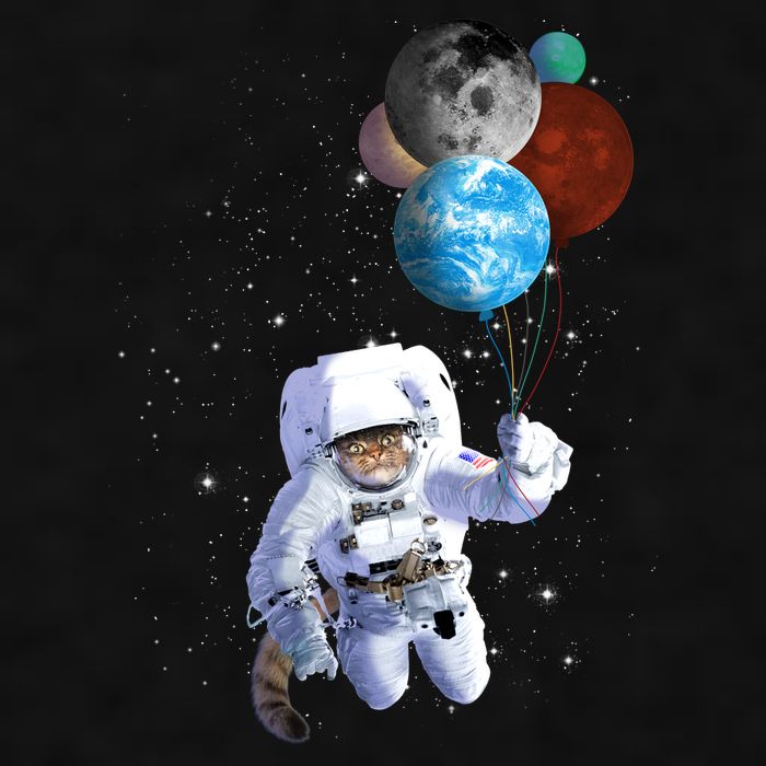 Astro Cat With Planet Balloons Ladies PosiCharge Tri-Blend Wicking Tank