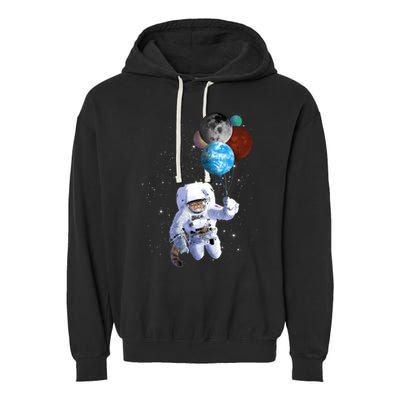 Astro Cat With Planet Balloons Garment-Dyed Fleece Hoodie