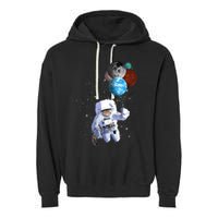 Astro Cat With Planet Balloons Garment-Dyed Fleece Hoodie