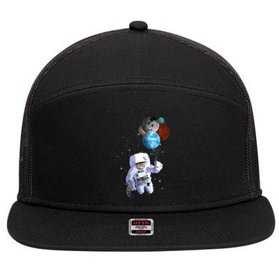 Astro Cat With Planet Balloons 7 Panel Mesh Trucker Snapback Hat