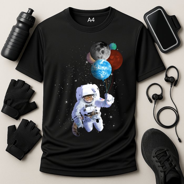 Astro Cat With Planet Balloons Performance Shirt