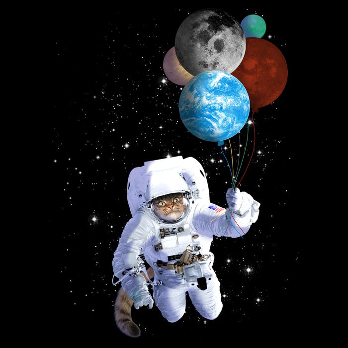Astro Cat With Planet Balloons Performance Shirt