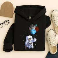 Astro Cat With Planet Balloons Hoodie