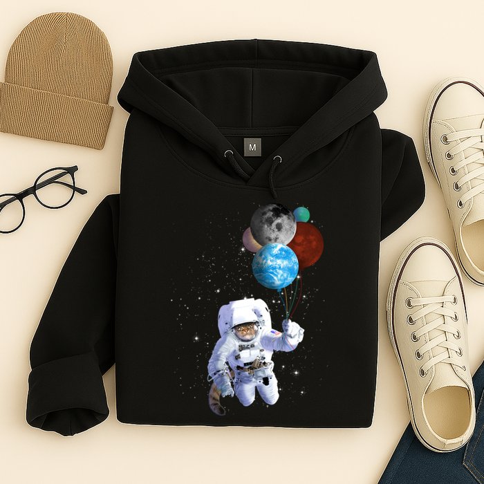 Astro Cat With Planet Balloons Hoodie