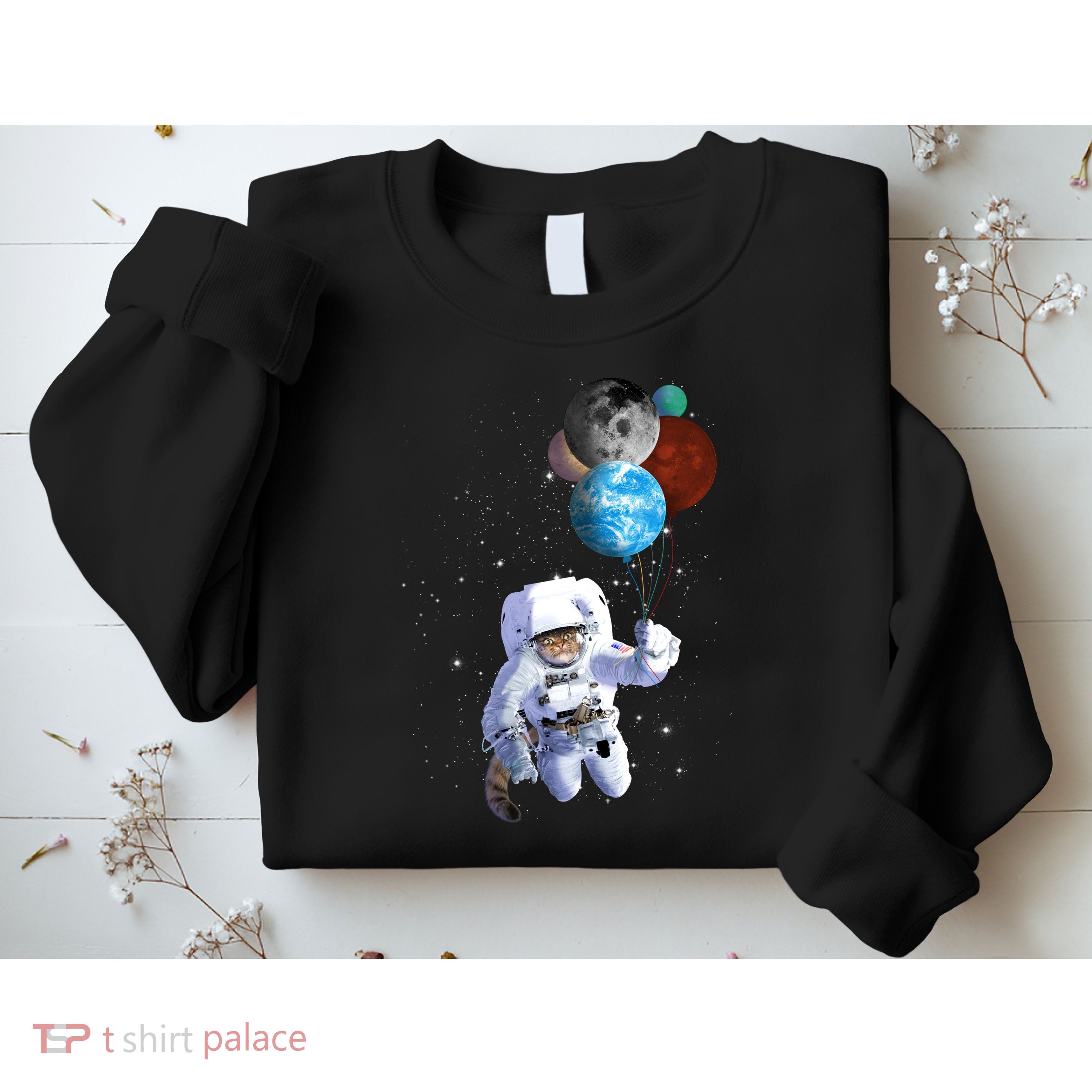 Astro Cat With Planet Balloons Sweatshirt
