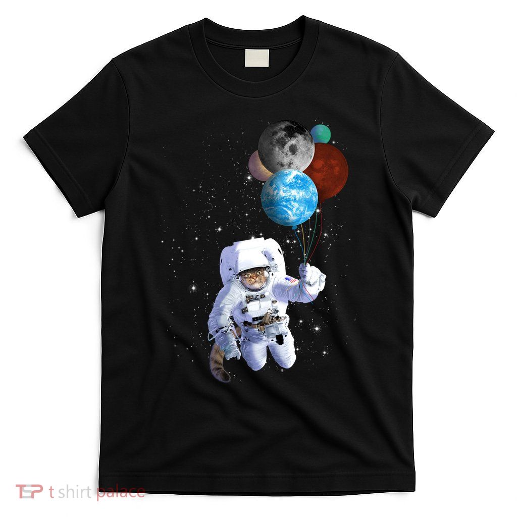 Astro Cat With Planet Balloons T-Shirt