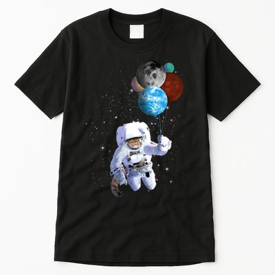 Astro Cat With Planet Balloons Tall T-Shirt