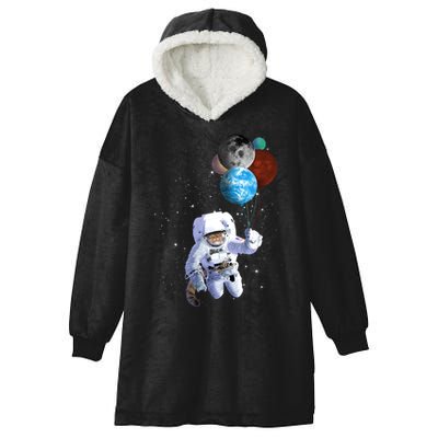Astro Cat With Planet Balloons Hooded Wearable Blanket