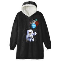 Astro Cat With Planet Balloons Hooded Wearable Blanket