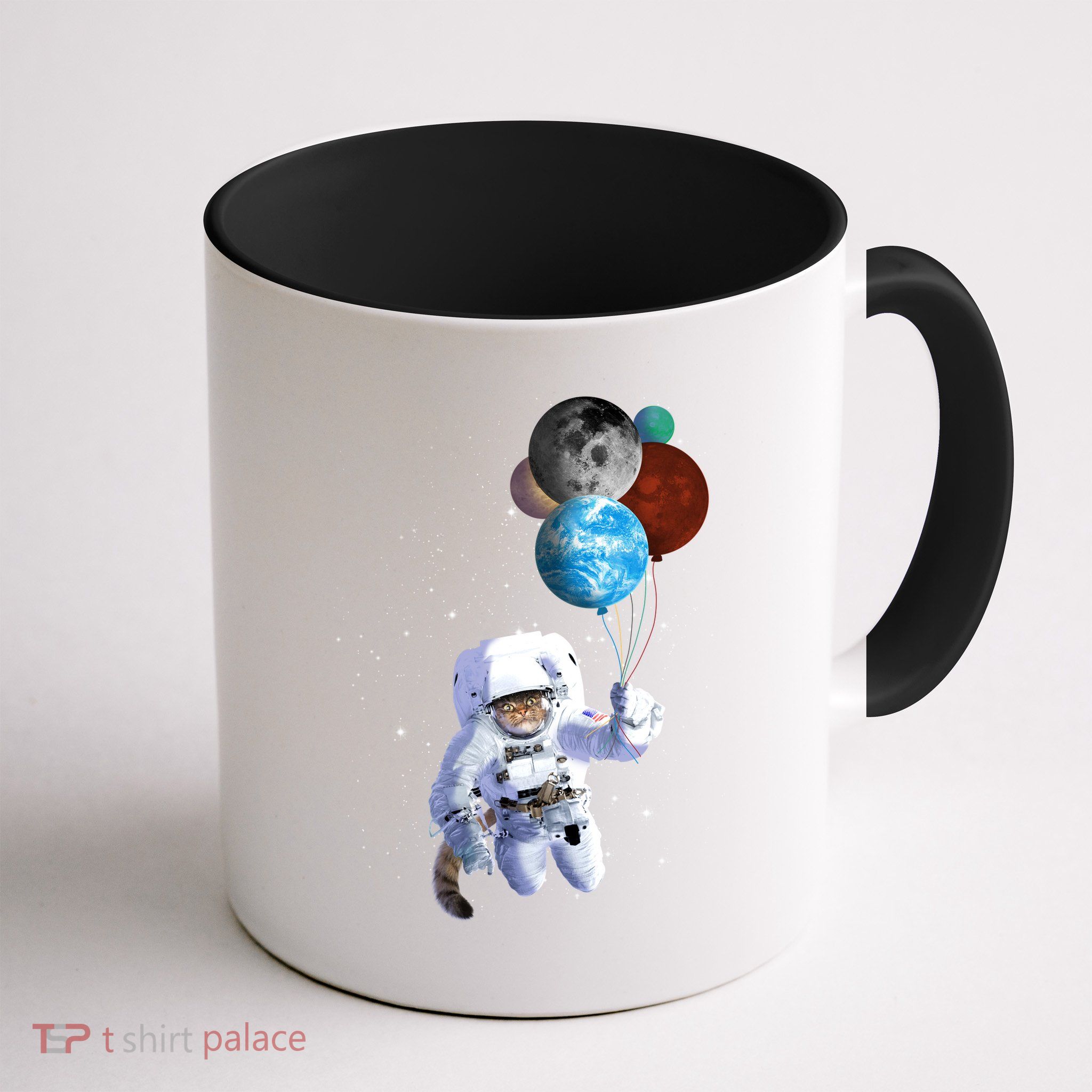 Astro Cat With Planet Balloons Mug