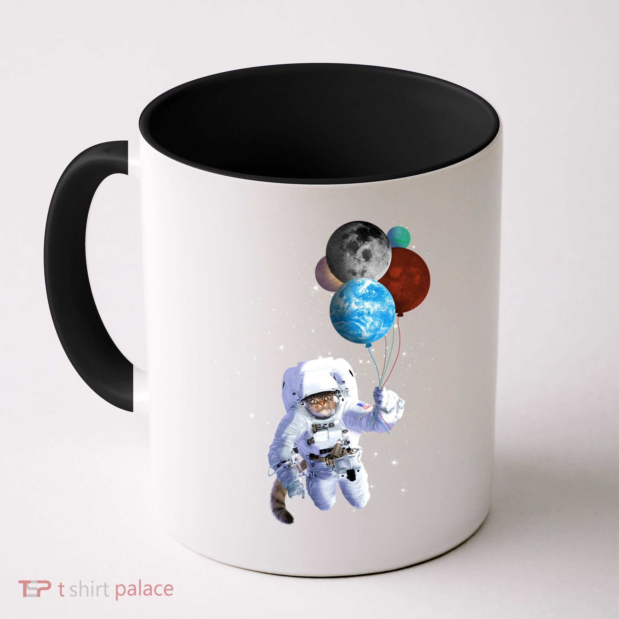 Astro Cat With Planet Balloons Mug