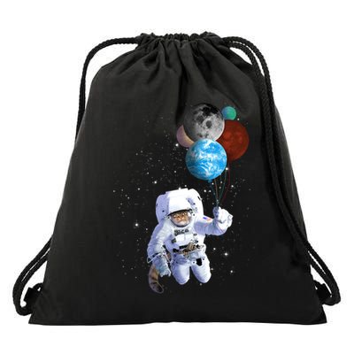 Astro Cat With Planet Balloons Drawstring Bag