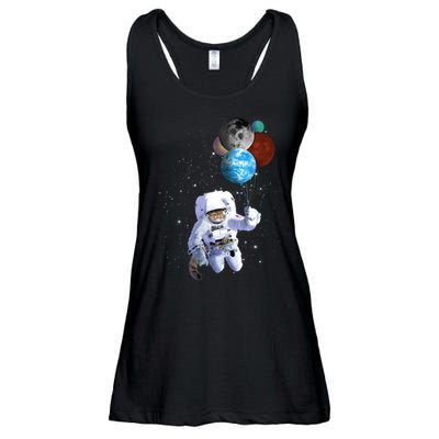 Astro Cat With Planet Balloons Ladies Essential Flowy Tank