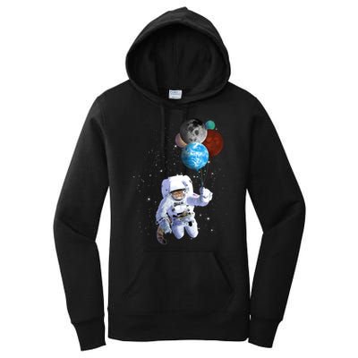 Astro Cat With Planet Balloons Women's Pullover Hoodie