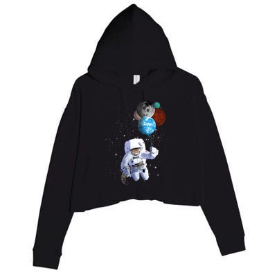 Astro Cat With Planet Balloons Crop Fleece Hoodie
