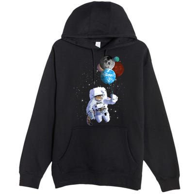 Astro Cat With Planet Balloons Premium Pullover Hoodie