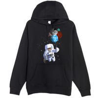 Astro Cat With Planet Balloons Premium Pullover Hoodie