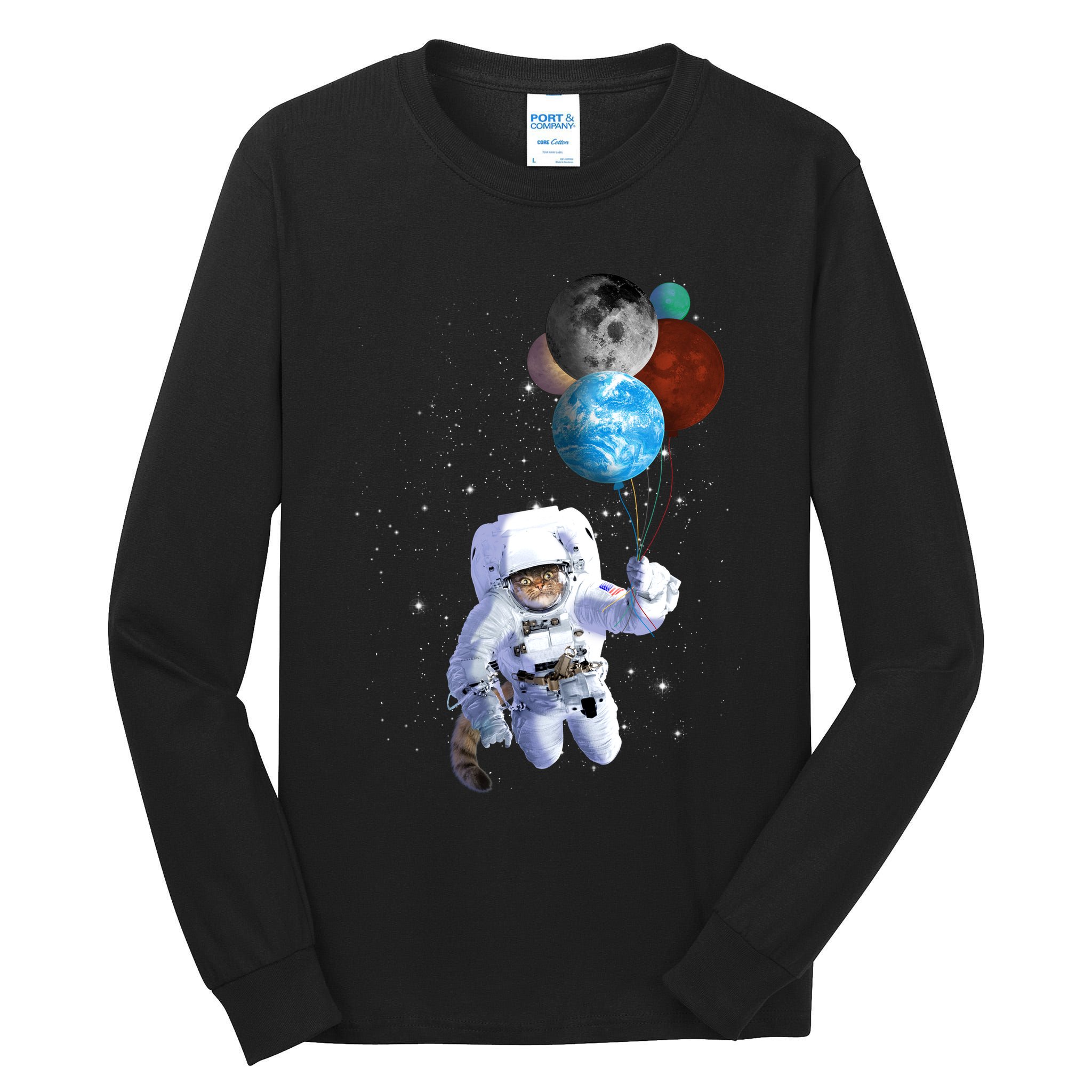 Astro Cat With Planet Balloons Tall Long Sleeve T-Shirt