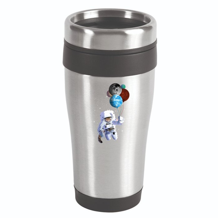 Astro Cat With Planet Balloons 16oz Travel Tumbler