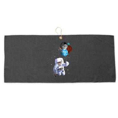 Astro Cat With Planet Balloons Large Microfiber Waffle Golf Towel