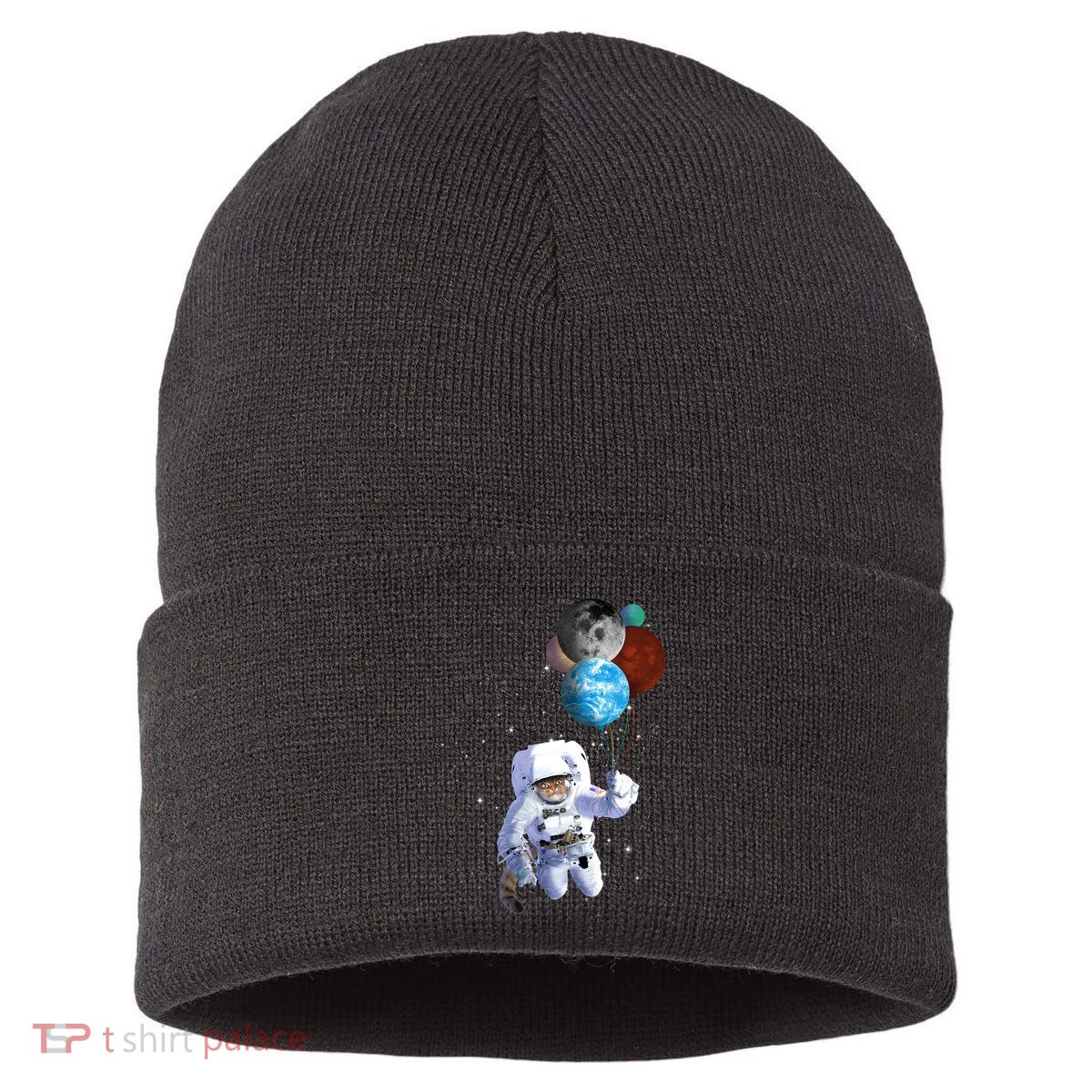 Astro Cat With Planet Balloons Sustainable Knit Beanie