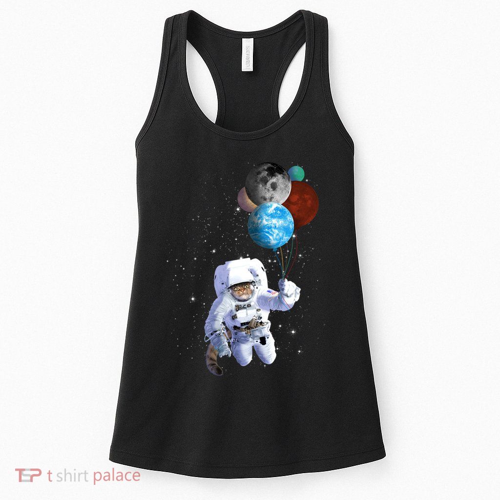 Astro Cat With Planet Balloons Womens Tank Top