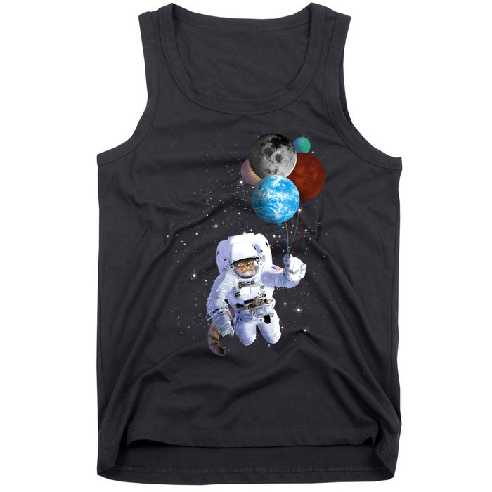 Astro Cat With Planet Balloons Tank Top