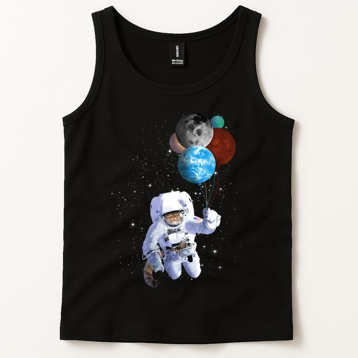 Astro Cat With Planet Balloons Tank Top
