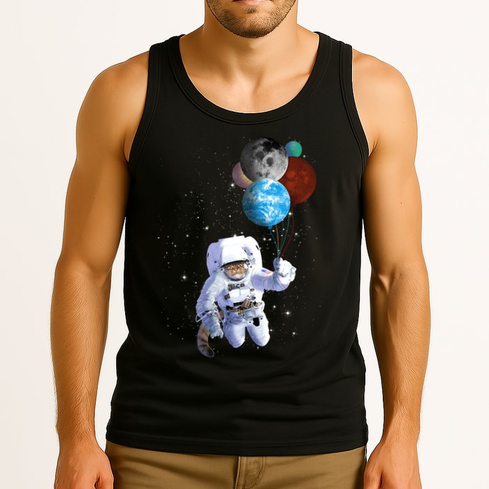 Astro Cat With Planet Balloons Tank Top