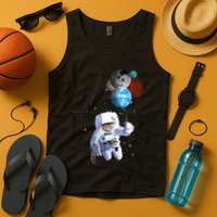 Astro Cat With Planet Balloons Tank Top