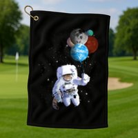 Astro Cat With Planet Balloons Golf Towel