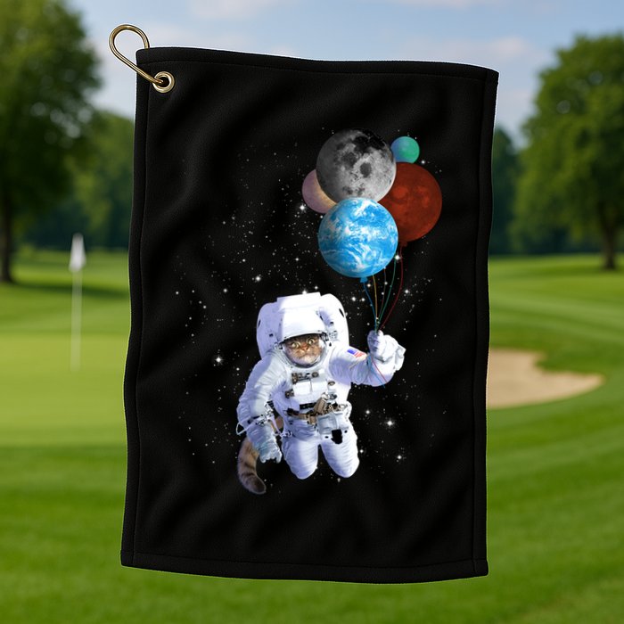 Astro Cat With Planet Balloons Golf Towel