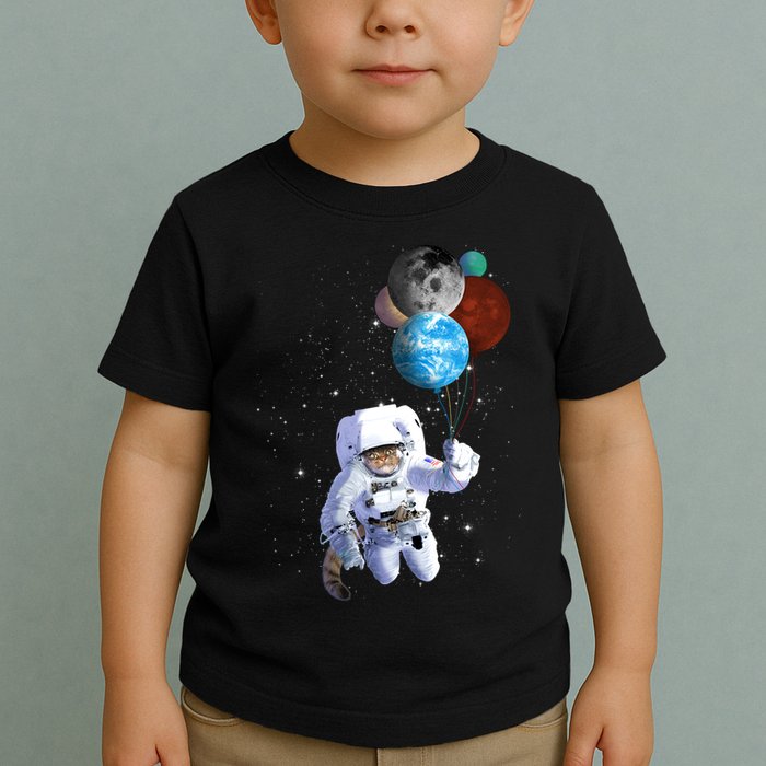 Astro Cat With Planet Balloons Toddler T-Shirt