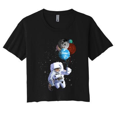 Astro Cat With Planet Balloons Crop Top