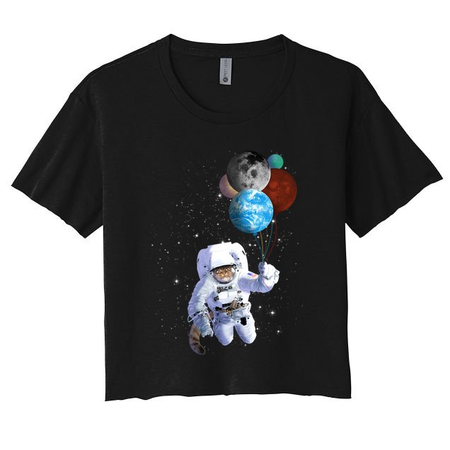 Astro Cat With Planet Balloons Crop Top