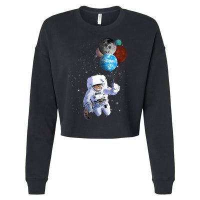 Astro Cat With Planet Balloons Cropped Pullover Crew