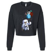 Astro Cat With Planet Balloons Cropped Pullover Crew