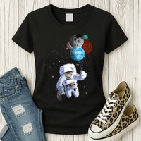 Astro Cat With Planet Balloons Womens T-Shirt