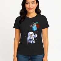Astro Cat With Planet Balloons Womens T-Shirt