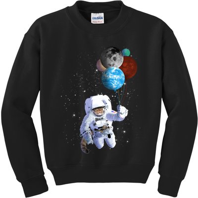Astro Cat With Planet Balloons Kids Sweatshirt