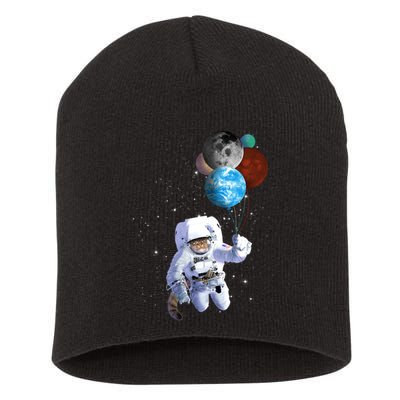 Astro Cat With Planet Balloons Short Acrylic Beanie